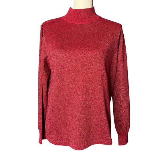 Preston & York Sweater Mock Turtleneck Size M in Red Metallic - Picture 1 of 5